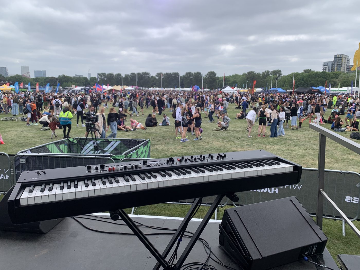 View from George's keyboard out over a festival crowd